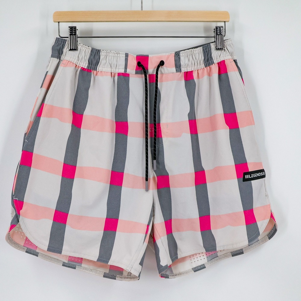 Legends Luka Shorts Mens Plaid Athletic Lined L Pink Gray China